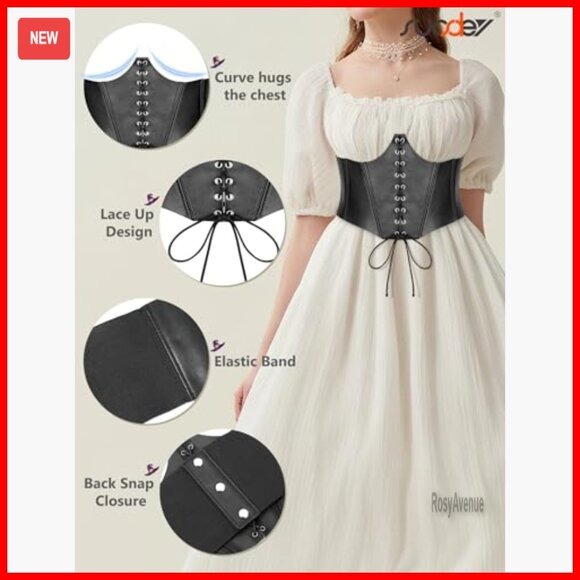 Wide Elastic Underbust Corset Belt with Lace Up Front, Snap Closure main image 4
